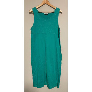 Vintage Womens Maxi Dress Size Large Teal Floral Embroidered Sleeveless Fairy
